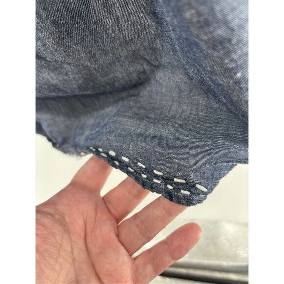 Sur La Table Women's Cooking Apron Baking Denim Floral Embroidered Pockets Blue - Picture 6 of 9